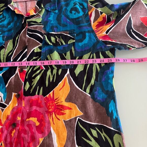 Chico’s Woman Blouse/Tunic Large button down Linen  3/4 sleeves Tropical print - Picture 11 of 17
